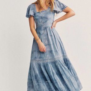 LoveShackFancy Norma Dress Denim Blue